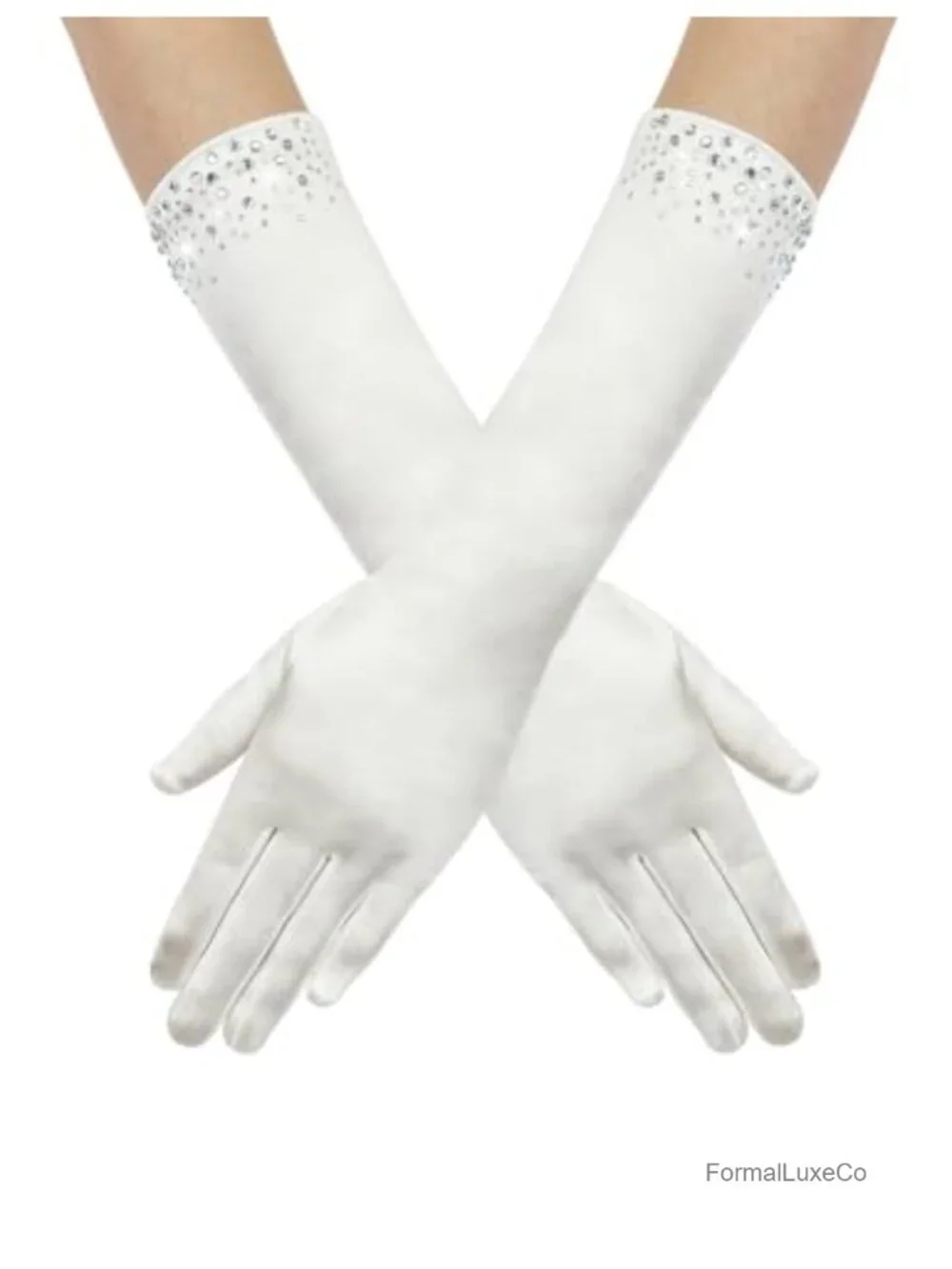 Long Rhinestone Satin Opera Party Gloves Beaded Elbow Length Women's Gloves